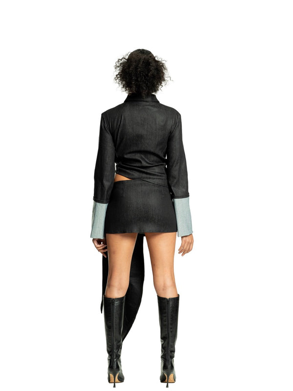 AC BLK Draped Reversed Denim Jacket