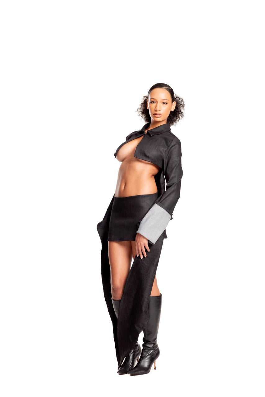 AC BLK Draped Reversed Denim Jacket