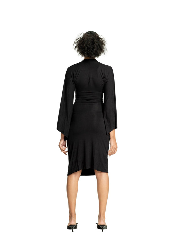 AC BLK Draped V Neck Midi Dress