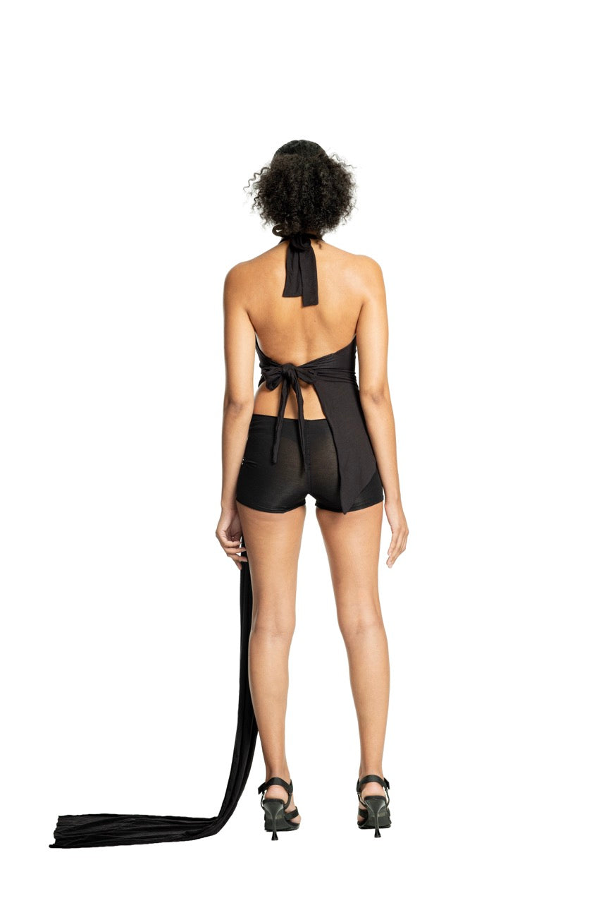 AC BLK Asym Draped Halter