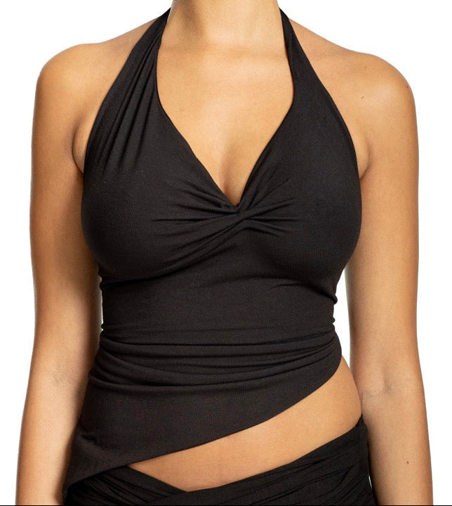 AC BLK Asym Draped Halter